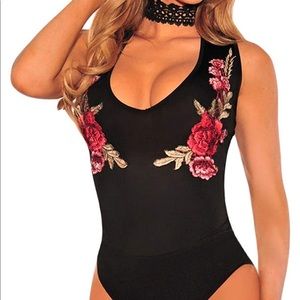Black Floral Sexy Bodysuit